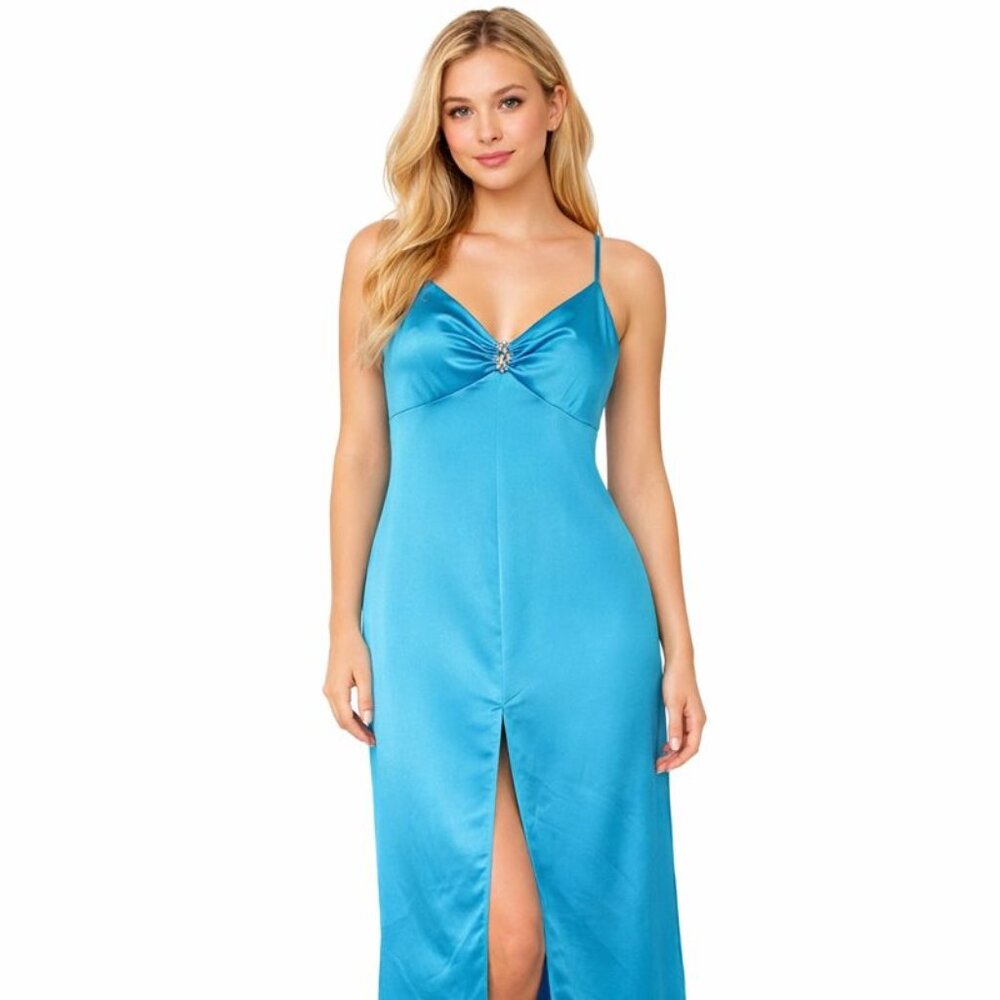 Alfred Angelo Prom/Bridesmaid Turquoise Satin Dress LB-FE- 3002 Girl Sz 10